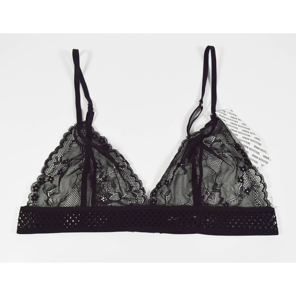 NEW Urban Outfitters Out From Under Black Crochet Boho V Neck Bralette Sz L